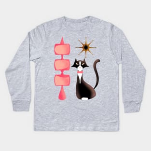 Retro Tuxedo Cat Kids Long Sleeve T-Shirt